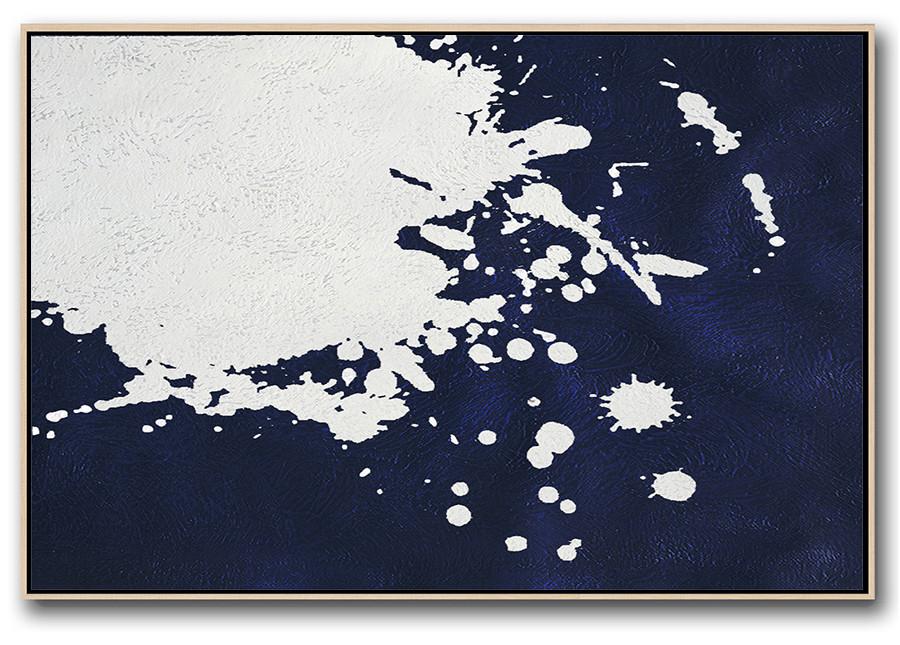 Abstract Painting Modern Art,Horizontal Abstract Painting Navy Blue Minimalist Painting On Canvas,Original Art